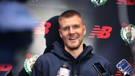 Kristaps Porzingis gets his first taste of action as a Celtic ... and loves it taken at TD Garden (Celtics)